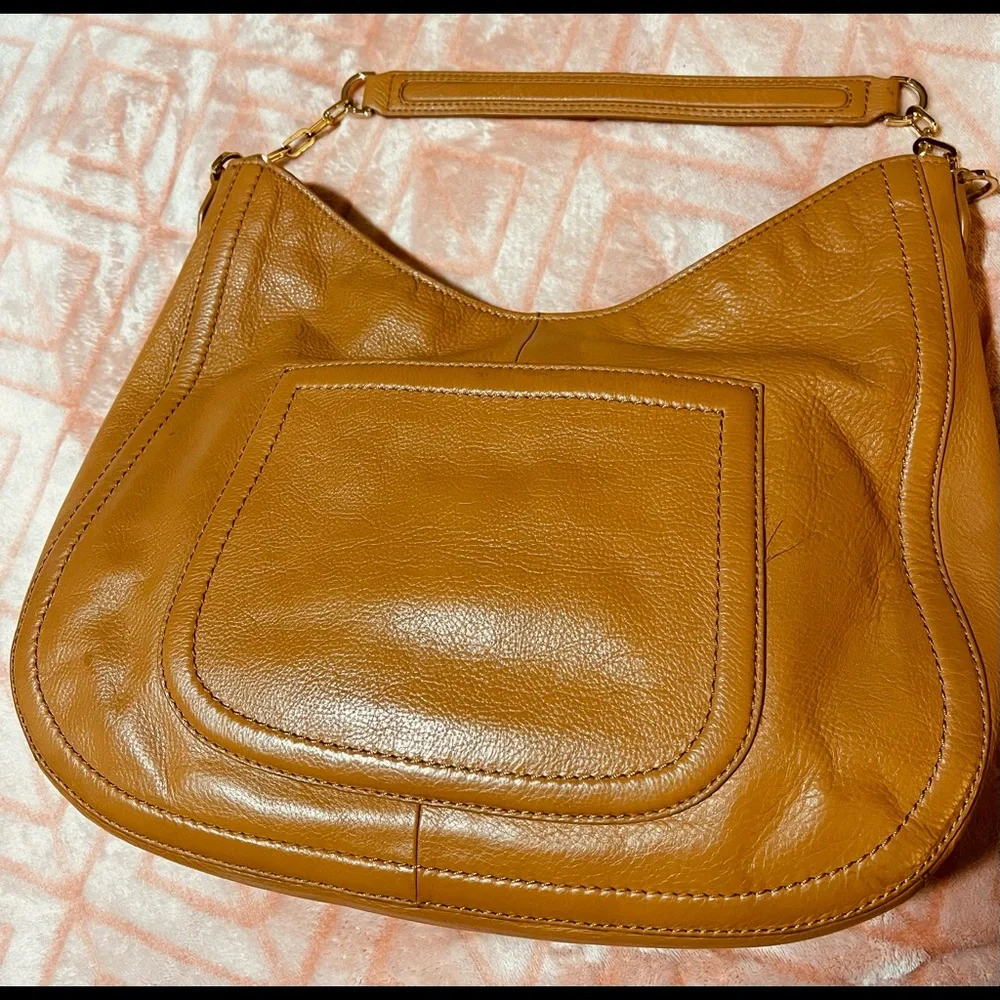 Tory Burch Caramel Brown Leather Hobo with Gold Hardware